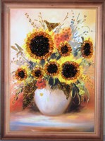 Картина с янтарём "Ваза с цветами"
